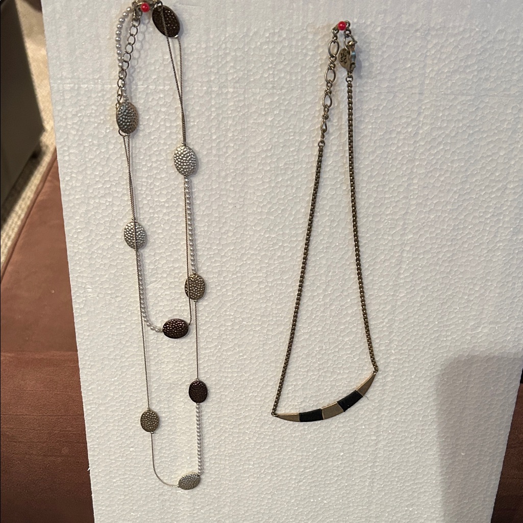 2 Cute Necklaces One 18 Inch Gold Tone By The Sak One 28 Inch Gold Tone Pearl 18$
